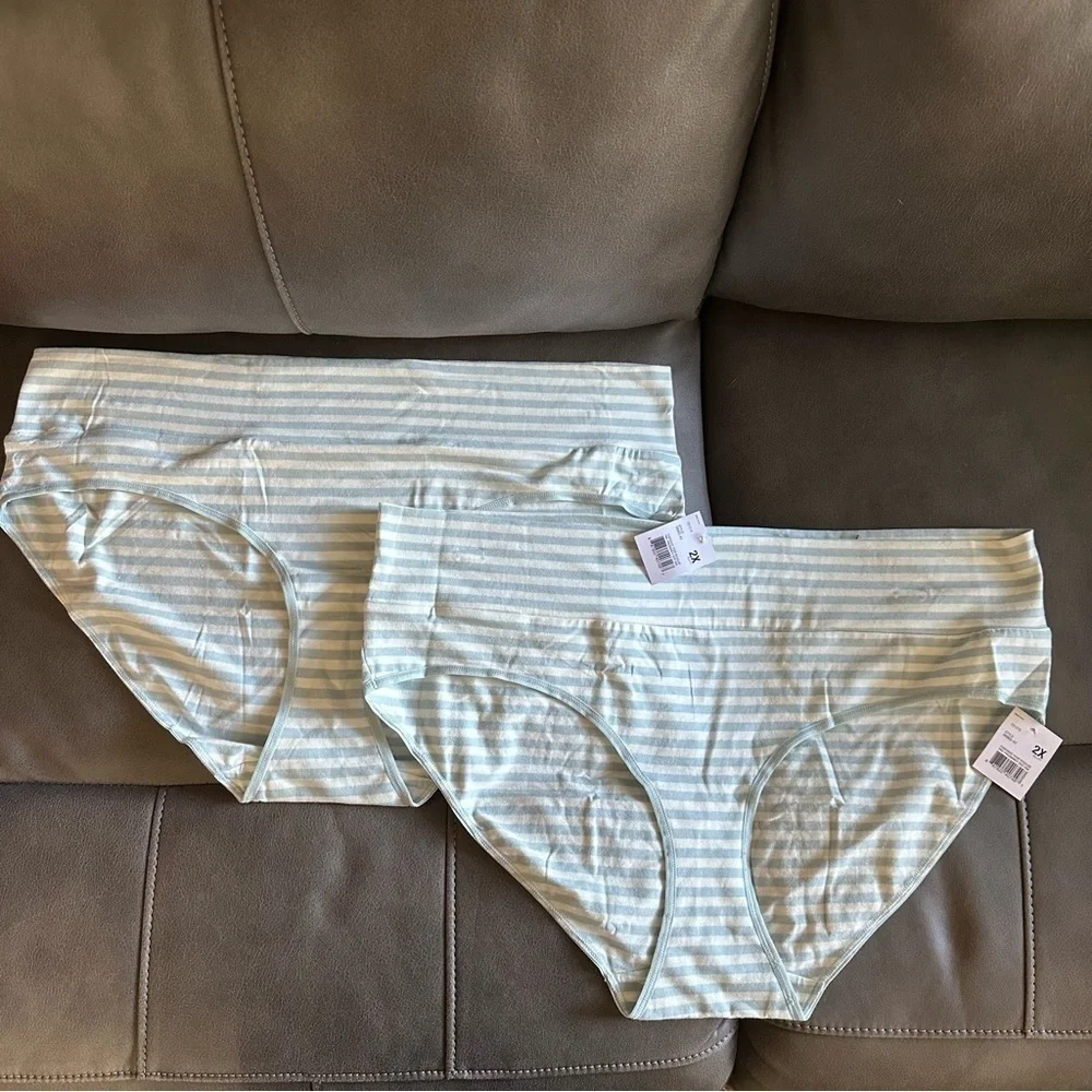 NWT Motherhood Maternity Fold Over Panties Plus Size Blue Stripe 2pk
